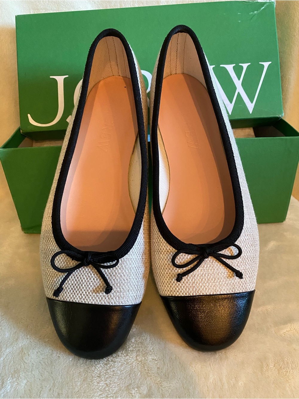 NWT J. Crew Two-Tone Black and Cream Ballet Flats